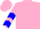 Silk - Pink, blue circled 'p v', blue chevrons on slvs