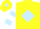 Silk - Yellow, light blue diamond, white and light blue hooped sleeves, yellow cap, light blue diamond