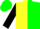 Silk - yellow and green halved diagonally, black sleeves, green cap