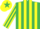 Silk - Emerald green & yellow stripes, yellow & emerald green striped sleeves, yellow cap, emerald green star