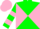 Silk - Green and pink diagonal quarters, green sleeves, pink hoop, pink cap