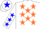 Silk - White, orange stars, blue stars on sleeves, white cap, blue star