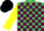 Silk - Emerald green and maroon check, yellow sleeves, black cap