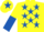 Silk - YELLOW, royal blue stars, halved sleeves, yellow cap, royal blue star