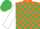 Silk - Orange and emerald green check, white sleeves, emerald green cap