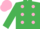 Silk - emerald Green, pink spots, pink cap