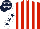 Silk - Red and white stripes, white sleeves, dark blue stars, dark blue cap, white stars