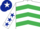 Silk - White & emerald green chevrons, white sleeves, dark blue stars, dark blue cap, white star