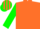 Silk - Orange, green 'v', orange stripes on green sleeves