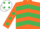 Silk - Orange, emerald green chevrons, orange sleeves, emerald green spots, white cap, emerald green spots