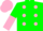 Silk - Kelly green, pink dots, kelly green and pink halved sleeves, pink cap
