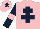 Silk - Pink, dark blue cross of lorraine, dark blue sleeves, pink armlets, pink cap, dark blue star