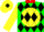 Silk - Green, yellow ball, red collar, black diamonds on yellow sleeves, yellow cap, black diamond