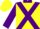 Silk - Yellow, purple crossed sashes, collar and sleeves, yellow cap