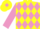 Silk - Yellow body, mauve three diamonds, mauve arms, yellow cap, mauve diamond