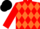 Silk - Red body, orange three diamonds, red arms, black cap