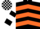 Silk - Black & orange chevrons, white & black hooped sleeves, white & black check cap