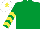 Silk - Emerald green, yellow chevrons on sleeves, white cap, yellow star