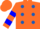 Silk - orange, royal blue spots, blue hoops on sleeves, orange cap, blue peak