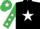 Silk - Black, white star, emerald green sleeves, white stars, emerald green cap, white star