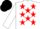 Silk - White, red stars, Black cap