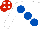 Silk - WHITE, large ROYAL BLUE spots, RED cap, WHITE spots