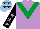 Silk - Mauve, emerald green chevron, black sleeves, mauve stars, light blue cap, black stars