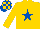 Silk - yellow, dark blue chevron, dark blue sleeves and cap