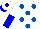 Silk - White, large royal blue spots & sleeves, royal blue cap, white spots