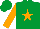 Silk - Emerald green, orange star & sleeves, emerald green cap