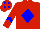 Silk - Red body, blue diamond, red arms, blue chevron, red cap, blue diamonds