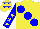 Silk - Yellow body, blue large spots, blue arms, yellow stars, yellow cap, blue stars