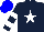 Silk - Dark blue, white star,white bars on sleeves, blue cap