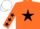 Silk - ORANGE, black star & stars on sleeves, white cap