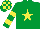 Silk - Emerald green, yellow star, hooped sleeves, check cap