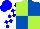 Silk - Lime green, royal blue quarters, white sleeves, blue blocks, blue cap