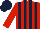 Silk - red, dark blue stripes, dark blue cap