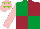 Silk - Emerald green and maroon (quartered), pink sleeves, pink cap, light green stars