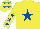 Silk - Yellow, royal blue star, royal blue stars on sleeves, yellow cap, royal blue stars
