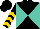 Silk - Black and turquoise diagonal quarters, gold chevrons on black sleeves
