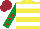 Silk - Yellow & white hoops, emerald green sleeves, red stars, maroon cap