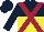 Silk - dark blue and yellow halved horizontally, maroon cross sashes