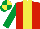 Silk - Red, yellow stripe, emerald green sleeves, emerald green and yellow quartered cap