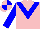 Silk - Pink, blue chevron, blue arms, pink cap, blue quartered