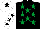 Silk - Black, emerald green stars, white sleeves, black stars, white cap, black star