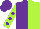 Silk - Purple and lime halves, purple spots on lime sleeves, purple cap