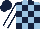 Silk - light blue and dark blue checked, white sleeves, dark blue seams, dark blue cap