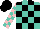 Silk - Turquoise, black blocks, pink blocks on sleeves, black cap