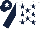 Silk - White, dark blue stars, dark blue sleeves, dark blue cap, white star