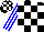 Silk - Black and white blocks, yellow and blue stripes on white sleeves, black and white blocks on cap